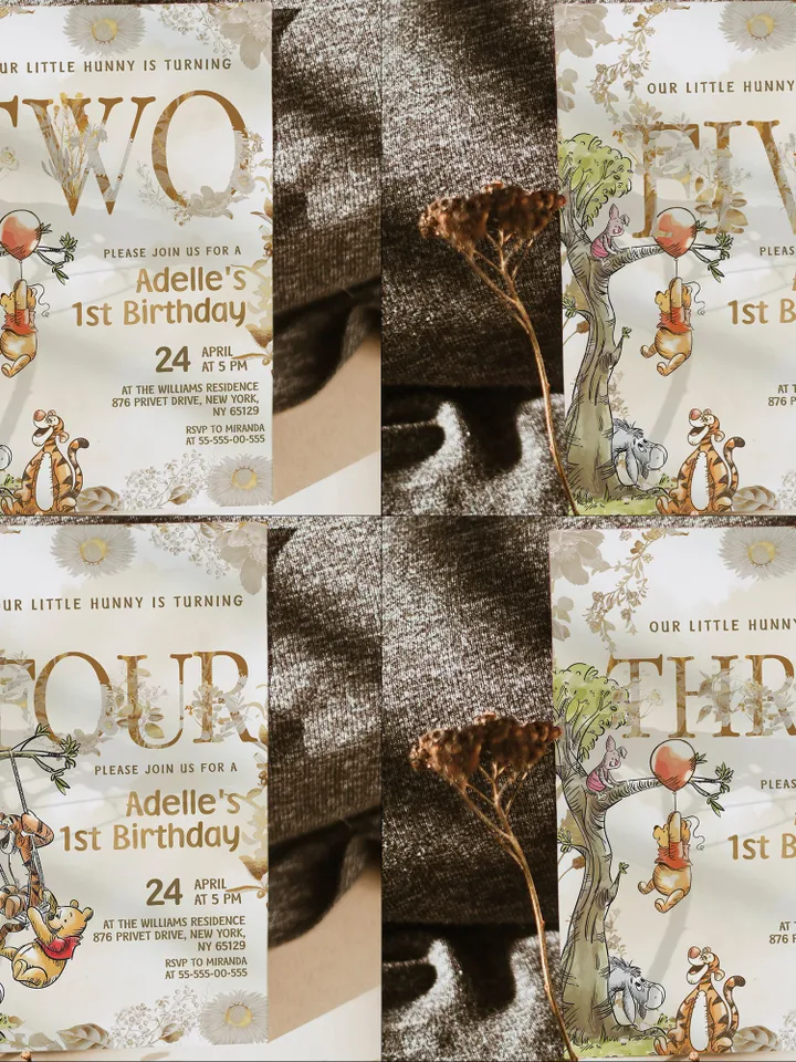 DIY Winnie Pooh Birthday Bundle; Editable 1st Birthday Party Template; Winnie the Pooh Birthday Party; Pooh Birthday Party Decoration poom88