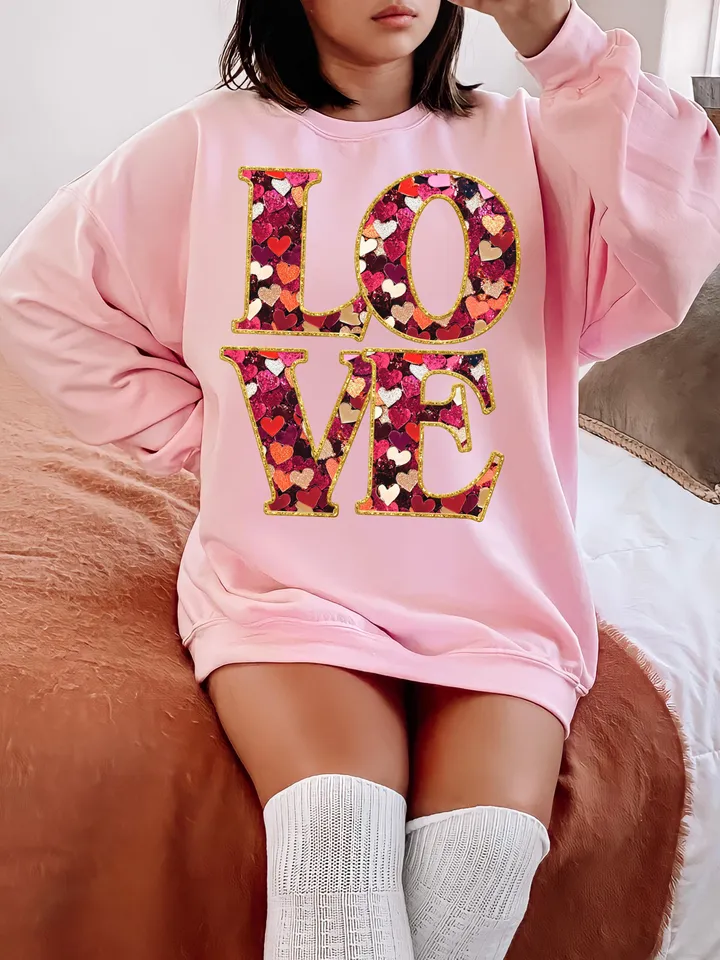 Love Sequin Embroidery- Preppy Love Valentine Coquette Png File- Valentine Sublimation DTF Printable Design