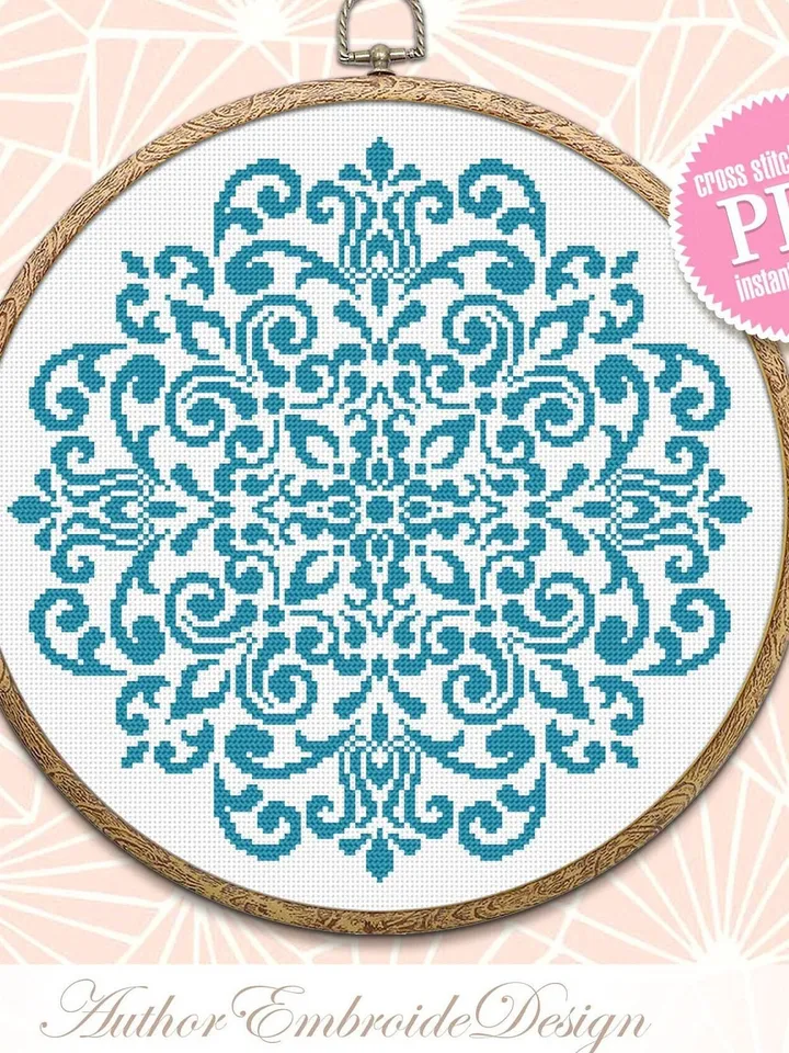 Mandala cross stitch pattern PDF download Simple mandala digital PDF, Monochrome cross stitch chart, Easy mandala ornament, Home decor #M204