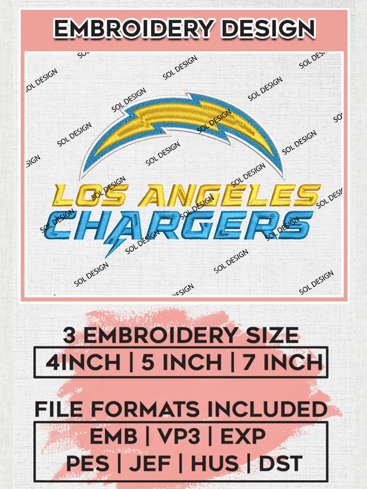 Los Angeles Chargers Embroidery Designs, NFL Chargers Embroidery Designs, NFL Embroidery Designs, NFL Los Angeles Chargers Machine Embroidery Design, Digital Download