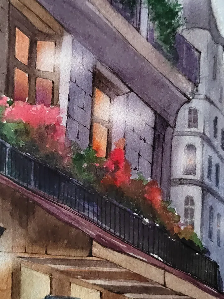 Old Paris Cafe Painting Girl Umbrella Art Cozy Cityscape Artwork Night Street Picture Original Watercolor Painting 11.8x15.7 in by SoftWaves