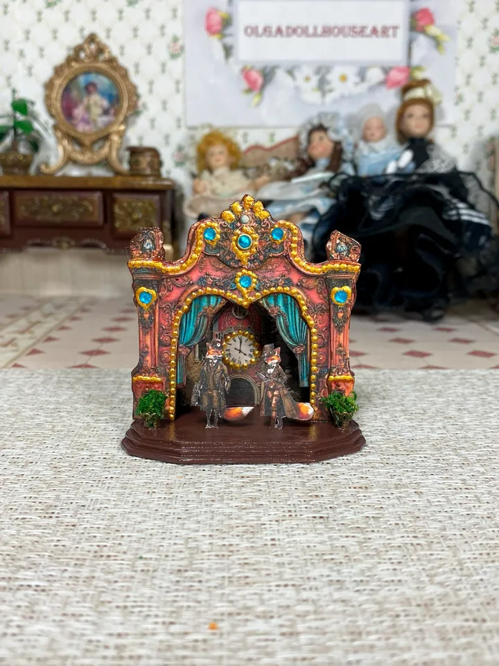 Puppet theater. Theater for a dollhouse. Vintage puppet theater. 1:12. Handmade.