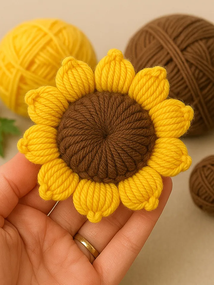 Amigurumi Sunflower Crochet Pattern, 3D Crochet Flower Plush, Stuffed Sunflower Applique PDF, DIY Floral Home Decor, Instant Download