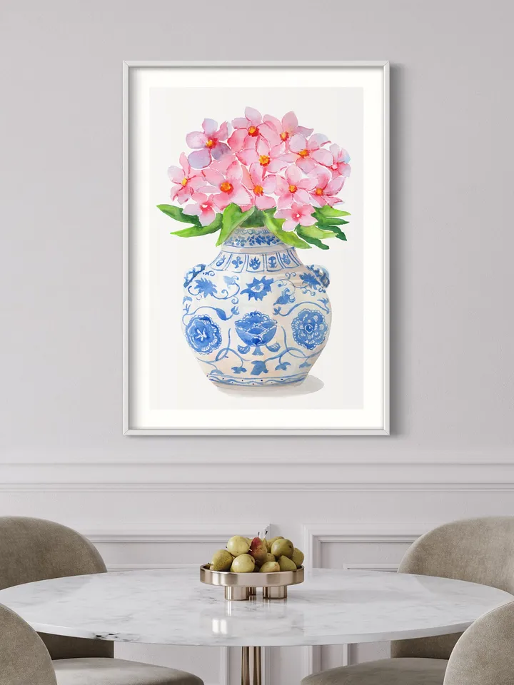 Chinoiserie Watercolor Vase Art Print Blue And White Porcelain Vase Ginger Jar Wall Art Farmhouse Decor Housewarming Gift Vintage Wall Art
