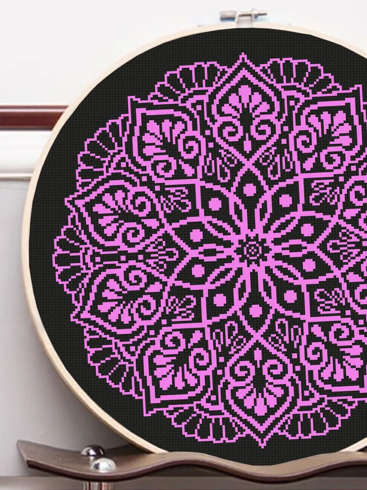 Easy mandala cross stitch pattern download PDF Simple mandala digital Monochrome cross stitch floral sampler Modern cross stitch chart #M159