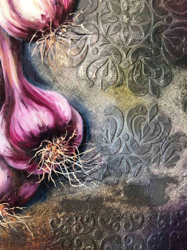 Garlic Original Painting Still life Oil Painting Vegetables Painting Food Wall Art Garlic