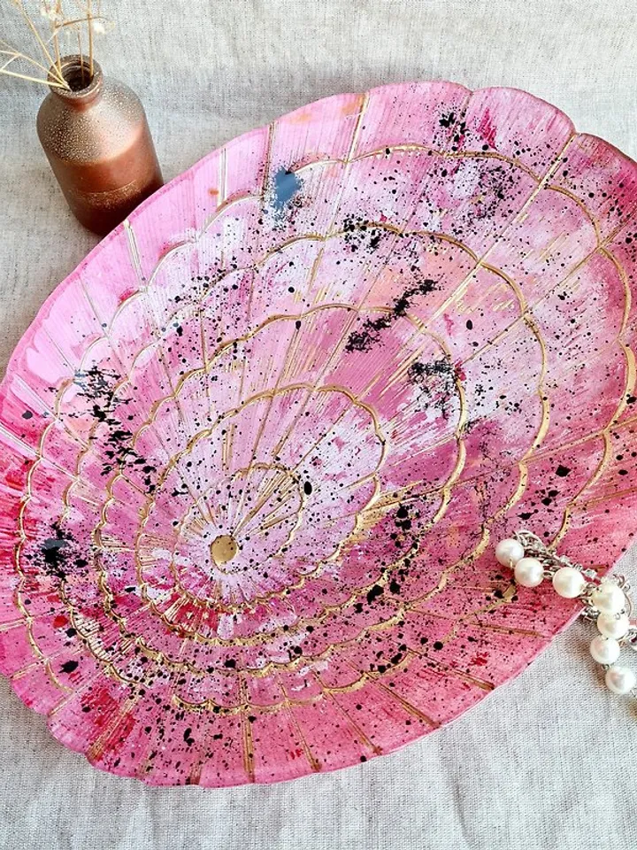 Hand Paint Pink Glass Plate for Exquisite Jewelry, Large Shell Pink Glass Plate