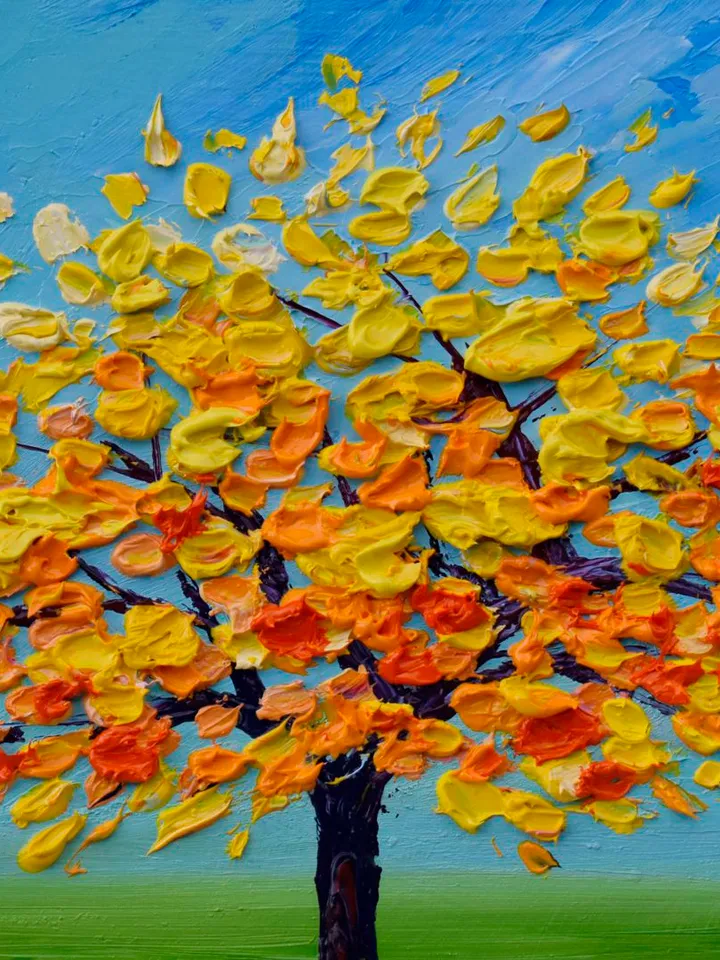 Fall Tree painting Landscape Original art Yellow tree oil painting 6 by 6 inch Small Art by Juliya JC