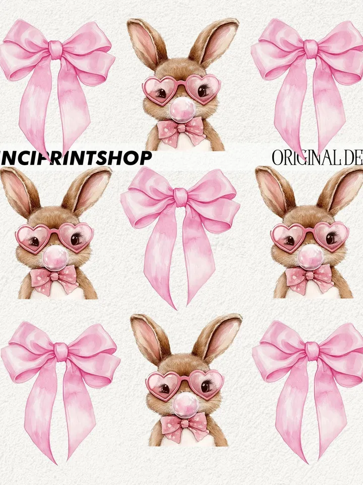 Easter Bunny Coquette PNG, Easter Bunny png, Easter png, Bunny Bow png, Happy Easter png, Retro Easter png, Coquette Easter png, Bunny png