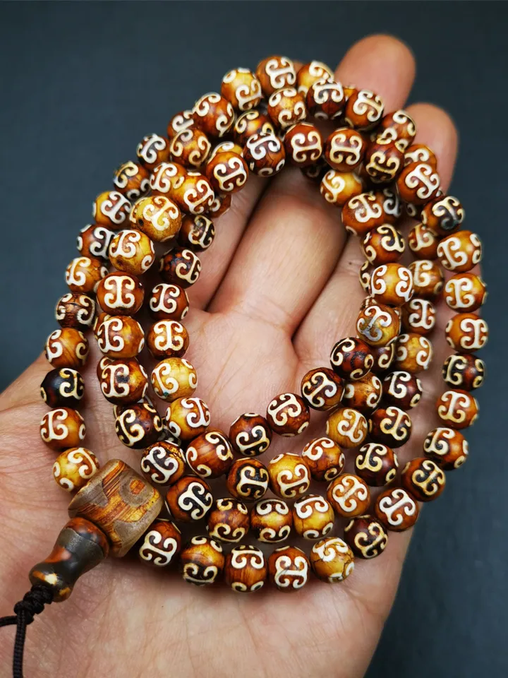 Gandhanra Tibetan Mala, Prayer Beads,Tibetan Rosary for Meditation,Made of Shale Stone Beads,Diameter 0.3 inch, Circumference 33 inch