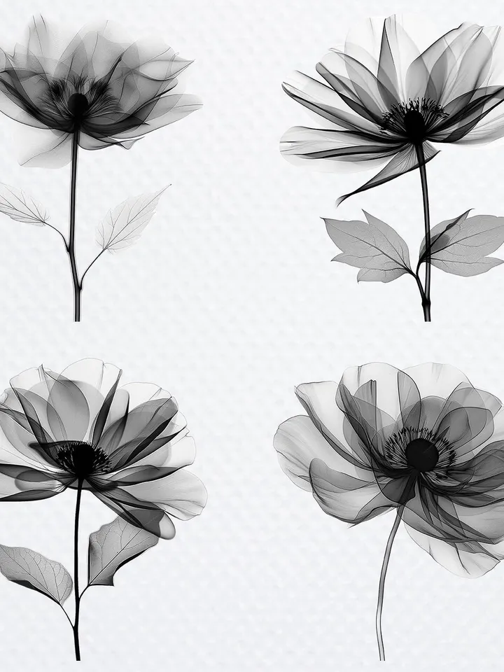 16 Abstract Black Flowers PNG Bundle, Flowers Printable Watercolor clipart sublimation, High Quality scrapbook PNG, Paper craft junk journal