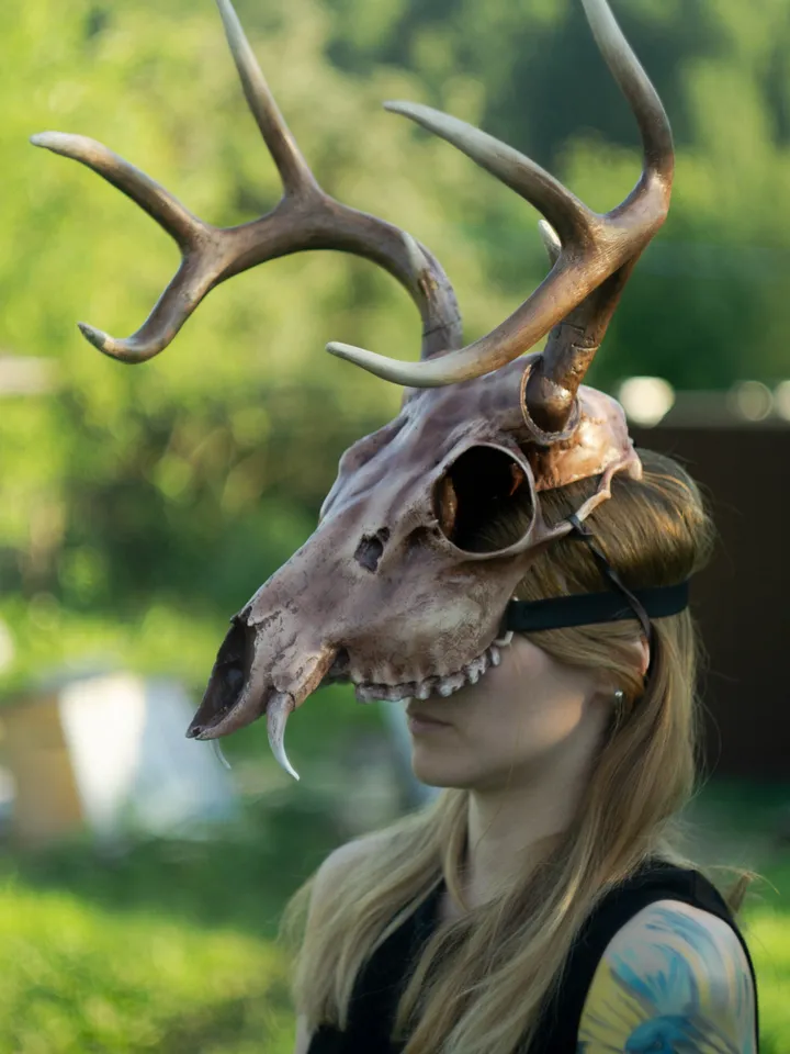 Deer Skull Mask, Antler Mask, Realistic Skull Mask, tribal headpiece, Headpiece skull, ritual mask, pagan headdress, skull costume mask