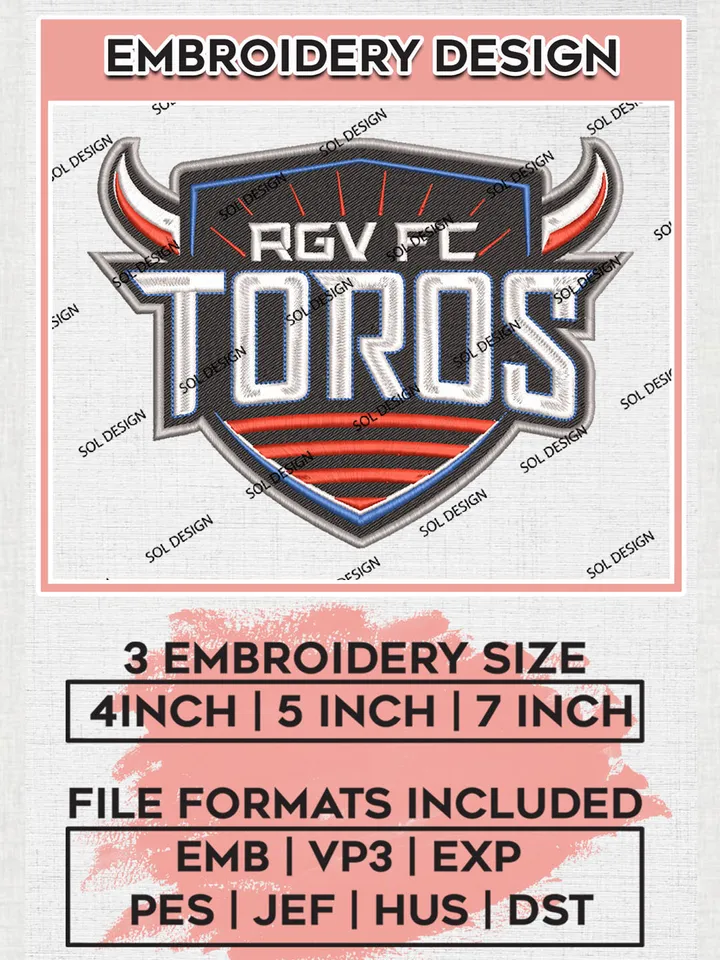 USLC Rio Grande Valley Toros Logo Embroidery Designs, USLC Rio Grande Valley Toros Embroidery Design, USLC Embroidery Design Files, USLC Logo, 3 sizes, Machine embroidery Files, Digital Download