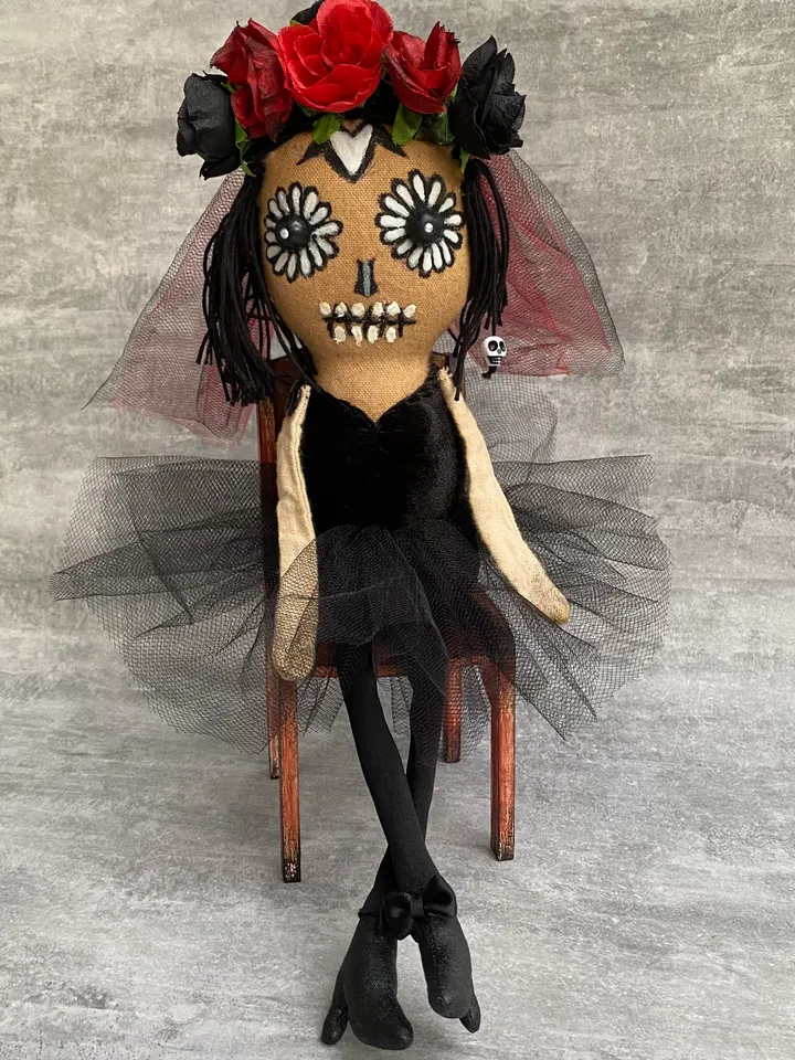 Halloween doll . Sugar skull doll . Handmade Rag doll .