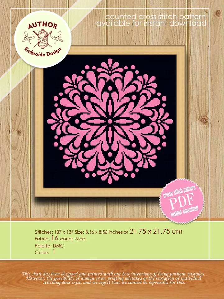 Flower mandala set cross stitch pattern PDF Monochrome mandala pattern Instant download PDF, Mandala ornament cross stitch chart #S47