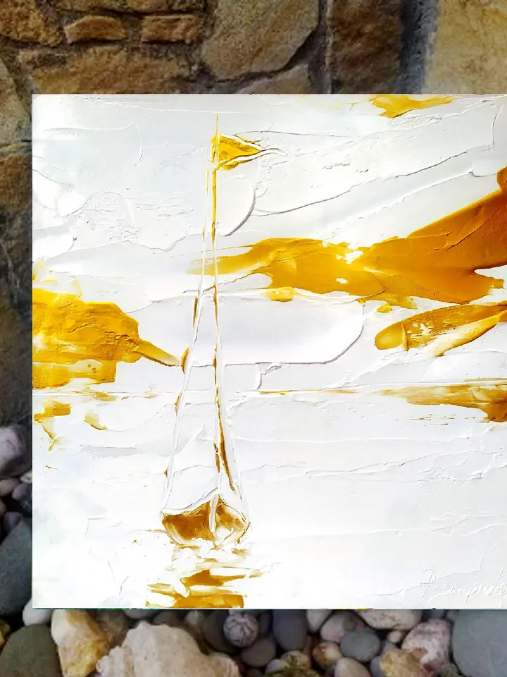 Original Abstract Painting boat Painting Original Art 3D Texture Art GOLD Texture Art Abstract Painting minimal painting by ArtProkopaloSv