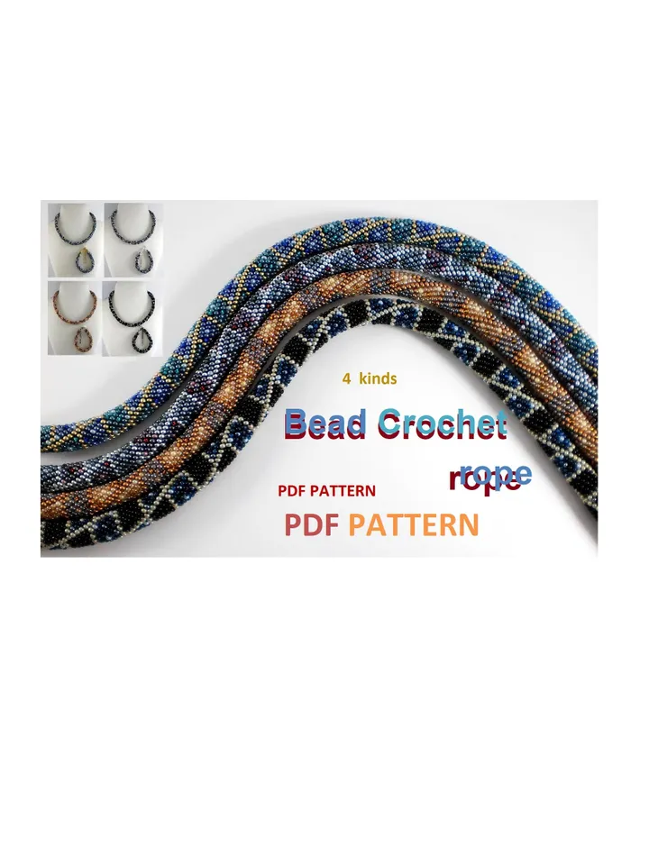 Bead Crochet Necklace Bracelet patterns, Rope bead crochet, pattern seed beads, DIY, bead jewelery, Instant Download, PDF patterns