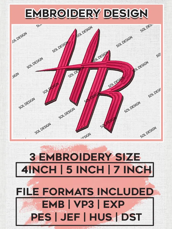 Houston Rockets Logo Embroidery Designs, Houston Rockets Symbol Machine Embroidery, NBA Houston Rockets Embroidery Digital Files, NBA Embroidery Designs, Digital Download