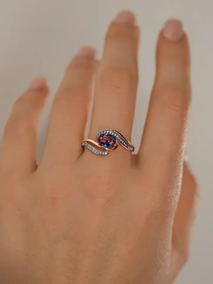 Ring Silver gold plated 925 assay value with amethyst