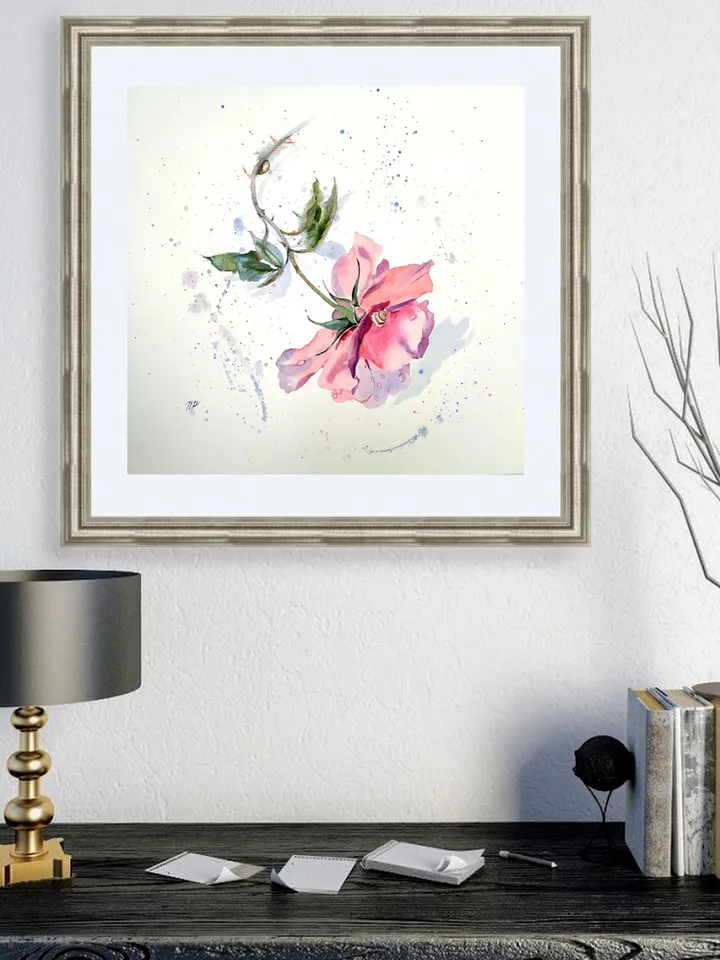 Rose Painting Floral original art 12 by 12 Red Flower watercolor square wall art Rose aquarelle by Natalia Plotnikova