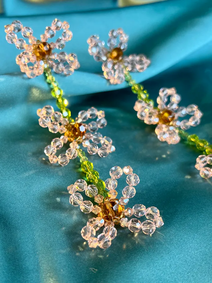 Floral Motif Crystal Drop Earrings