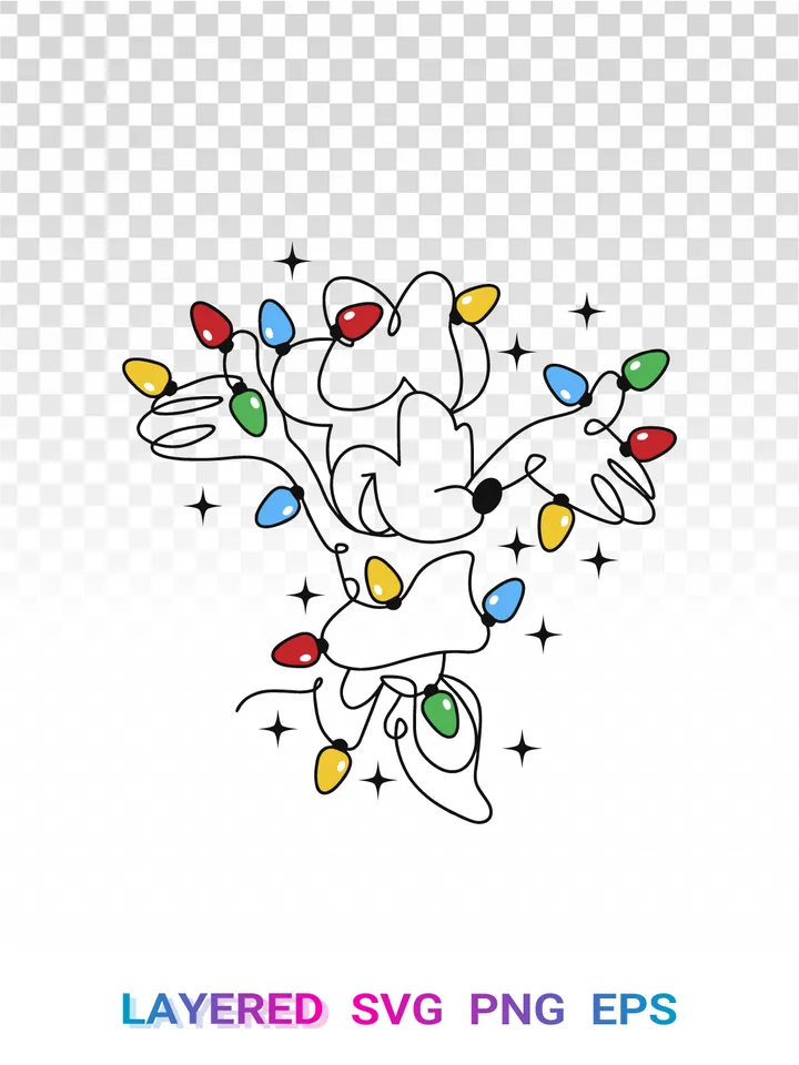 Minnie Mouse Christmas Lights SVG, Disney Holiday One Line PNG