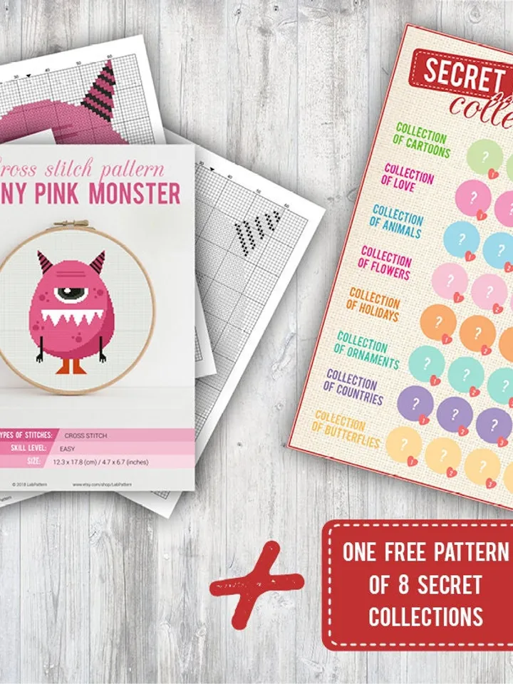 Cross stitch pattern Funny Pink Monster Cross stitch pattern Kids Monster PDF Format Instant Download Home decor Modern
