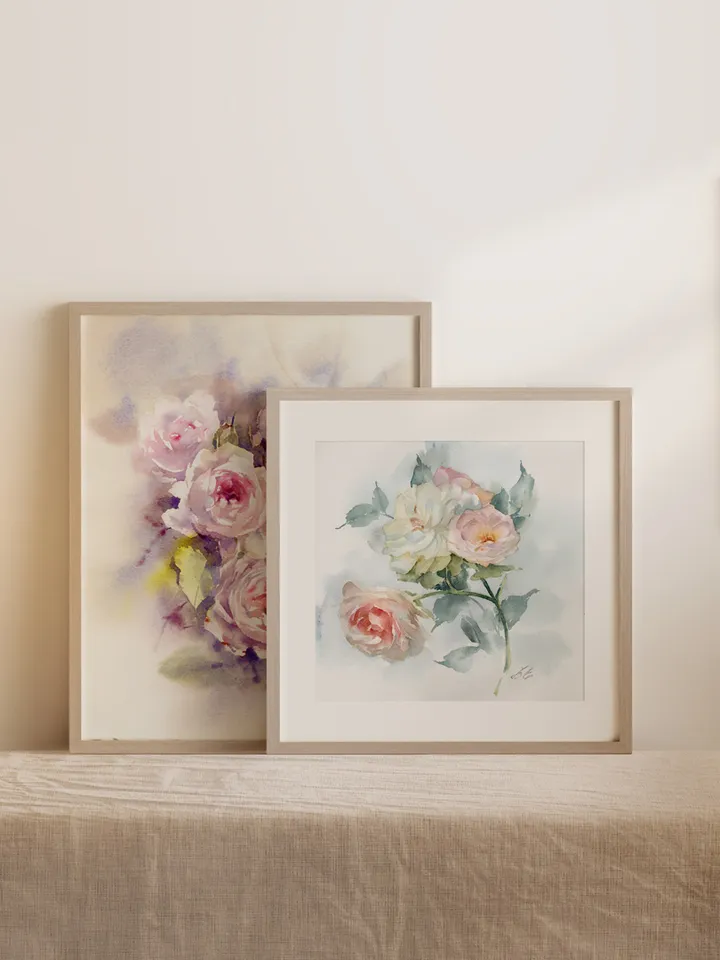 Delicate roses in watercolor Original art Flowers painting by Yulia Evsyukova