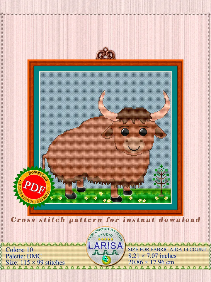 Yak Cross Stitch Pattern | Cute Yak Calf Chart