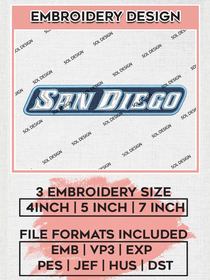 NCAA San Diego College Team Word Logo Embroidery Design Files, NCAA San Diego Toreros Machine Embroidery, NCAA Teams, Game Day, 3 sizes, NCAA Machine embroidery designs, Digital Download