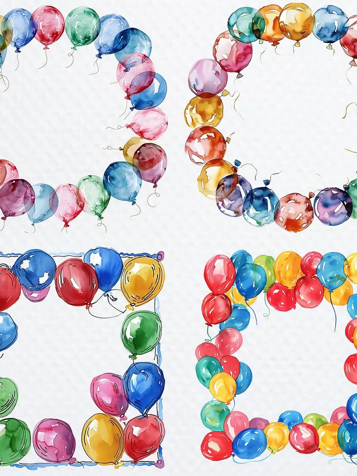 20 Birthday frame PNG Bundle, Balloons Printable Watercolor clipart for sublimation, Birthday card, Digital download, Paper crafts