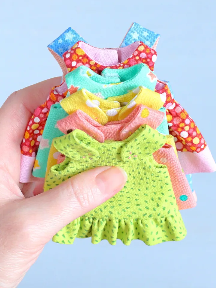 5 PDF Four 16 cm (6″) Mini Rag Dolls with Summer Capsule Wardrobe (8 pieces) Sewing Patterns Bundle