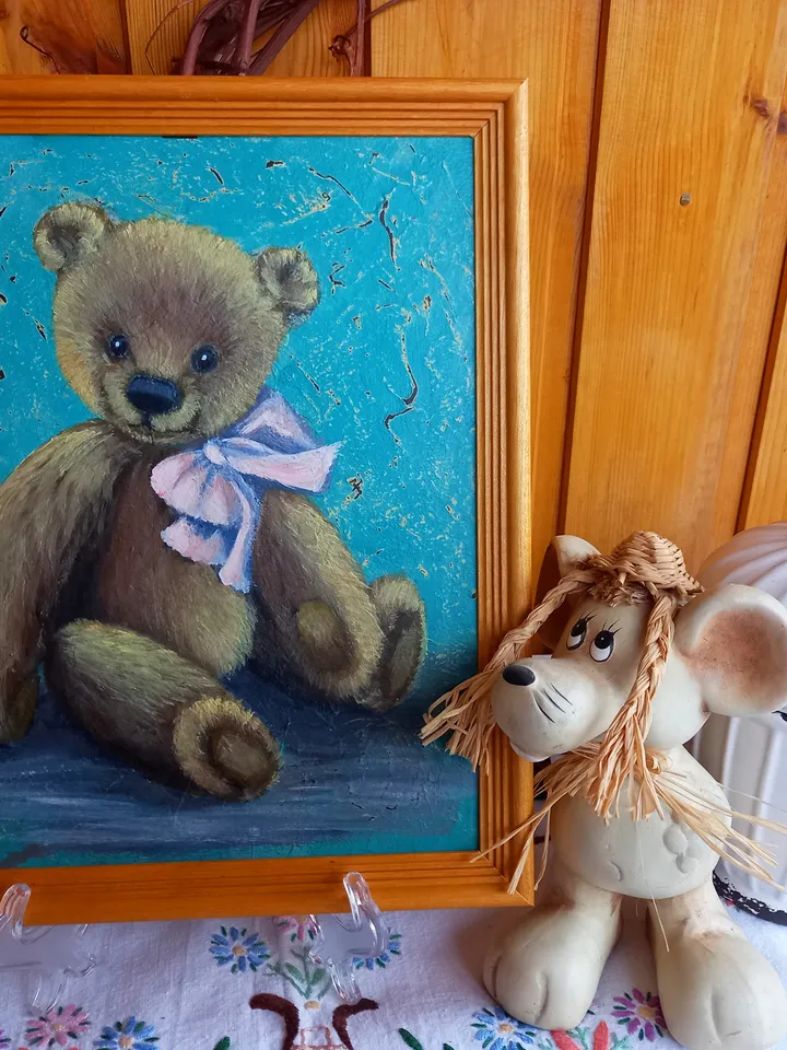 Teddy bear original oil painting 20x25 cm