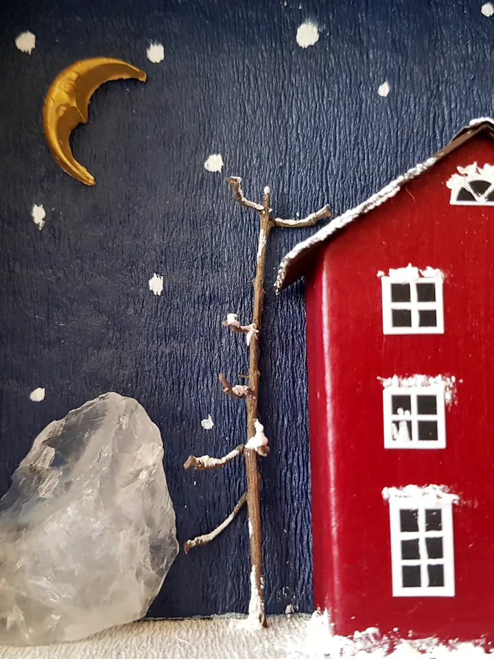 Miniature Christmas House Shadow Box 3D painting