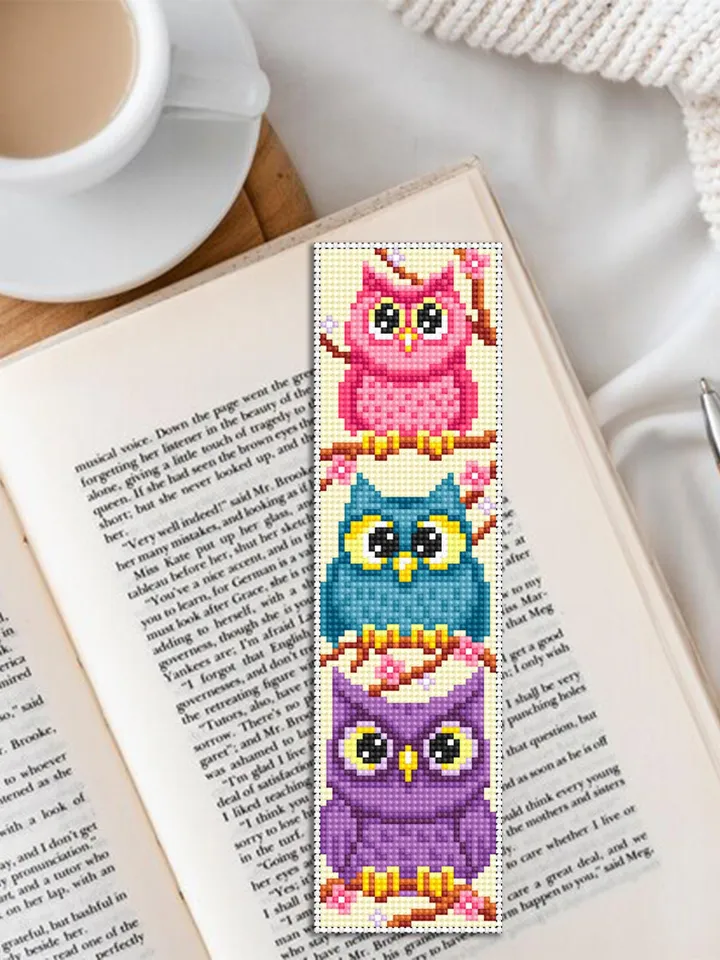 Owl bookmark cross stitch pattern PDF download Funny birds cross stitch chart, Cute bookmark pattern digital PDF, Book lover gift #B418