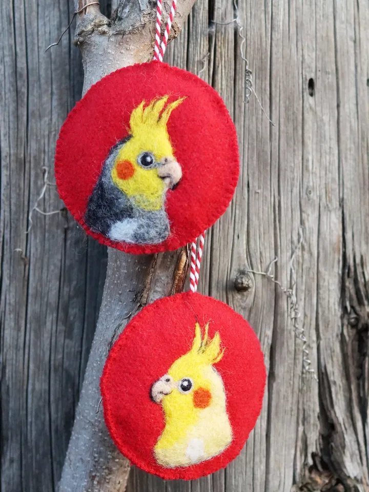 Gray cockatiel Christmas ornament, pet portrait, made to order