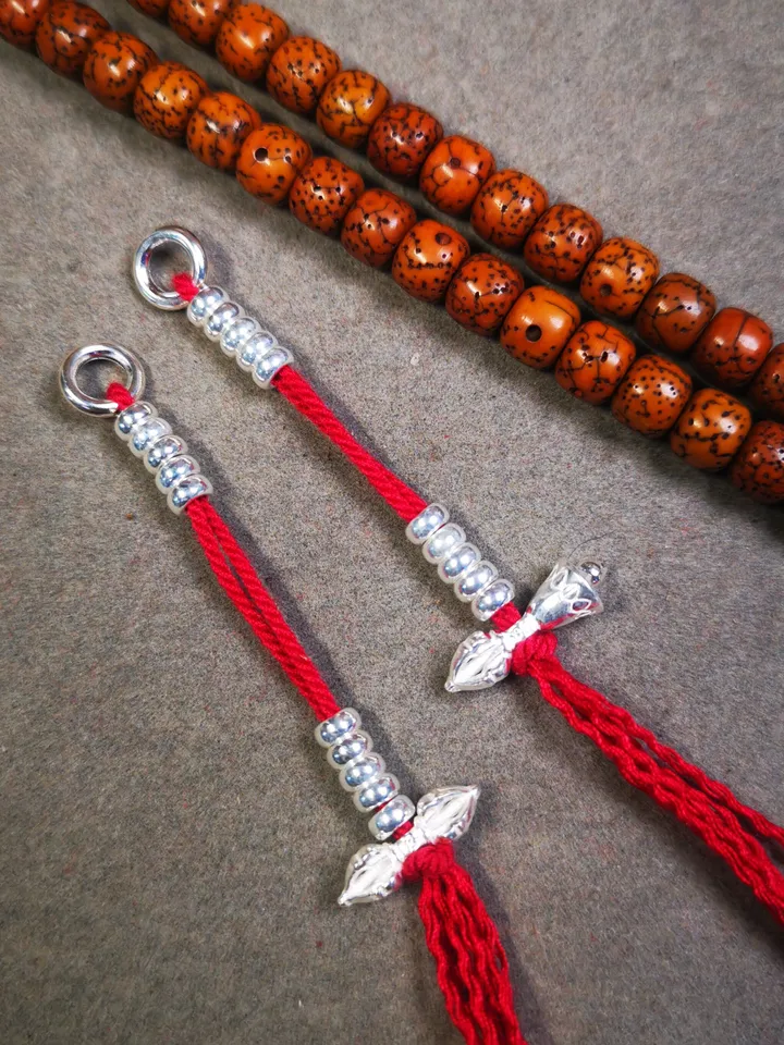 Gandhanra Handmade 4mm Sterling Silver Tibetan Buddhist Prayer Bead Counters for 6-12mm Mala,with Dorje and Vajra Pendant