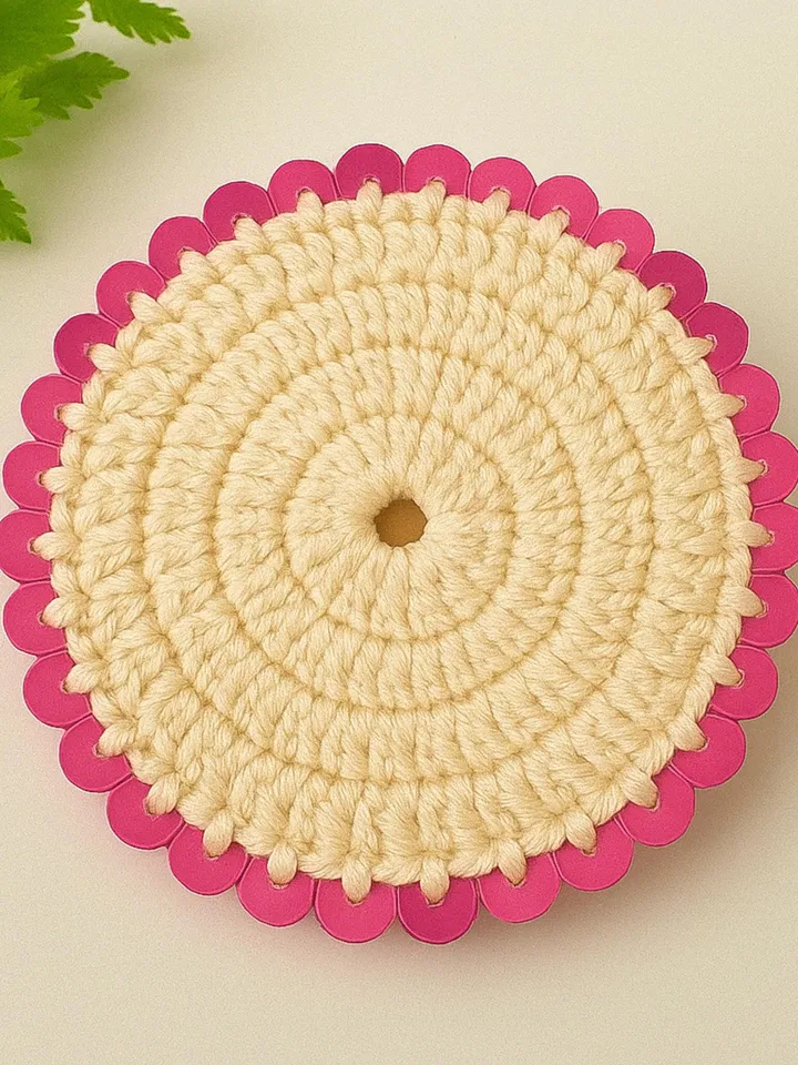 Round Crochet Sequin Coaster DIY Pattern, Glam Handmade Mug Rug Tutorial, Sparkle Yarn Drink Mat DIY, Glitter Coffee Coaster Guide