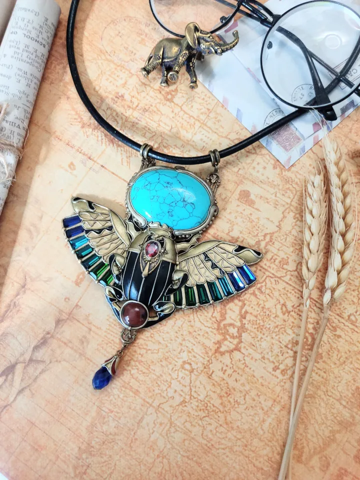 Scarab necklace with turquoise