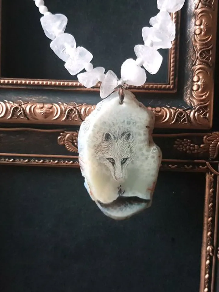 Viking necklace with Fenrir jewelry. Norse jewelry, norwegian folk art. Mjolnir