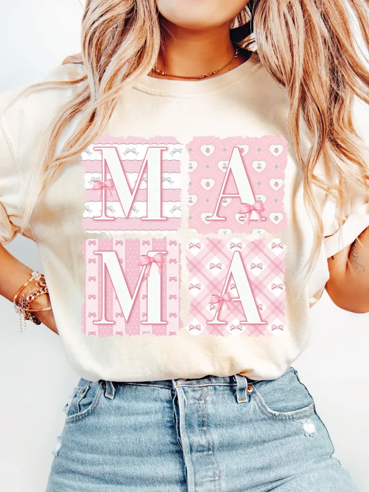 Coquette MAMA Design, Pink Plaid Mama png, Pink Mama png, Soft Girl Era png, Pink Bow, Aesthetic, Social Club png, Coquette shirt design Png