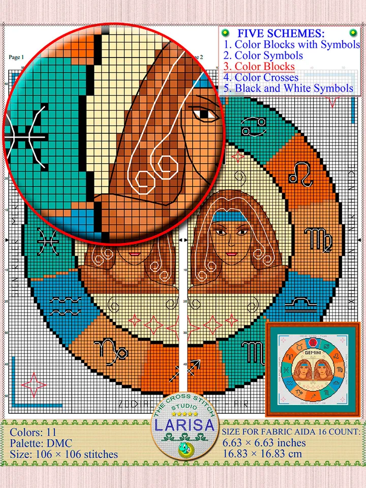 Gemini Cross Stitch Pattern | Gemini Zodiac Sign
