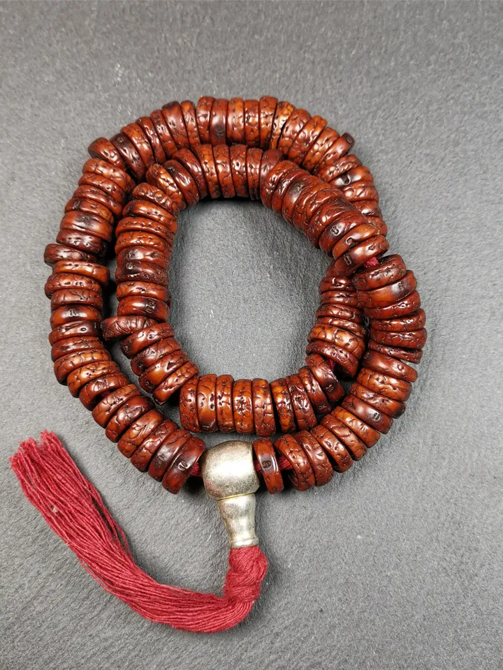 Gandhanra Antique 108 Bodhi Beads Mala,Old Prayer Beads Necklace,Diameter 13mm,Circumference 44 cm