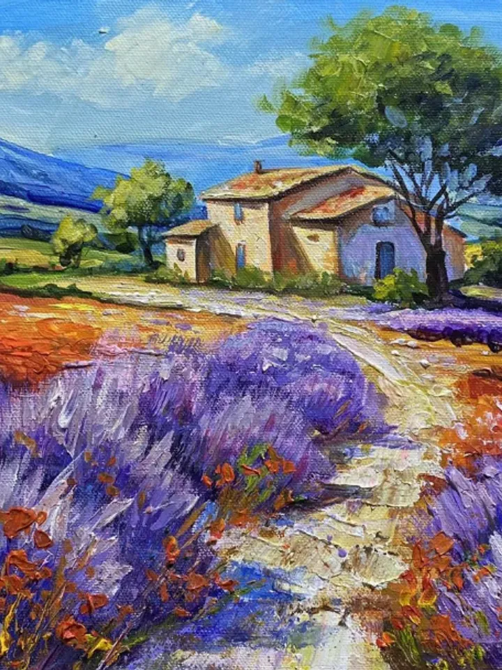 Painting on canvas “House in Provence”, acrylic, size 30 x 30cm
