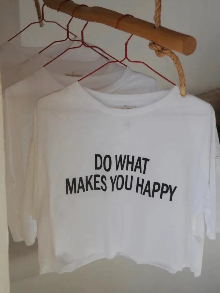 White Cotton Crop Top Tee | Women T-Shirt Do What Makes You Happy | Every Day Wear | Statement Tee | Gift For Her | Hadmade Clothing