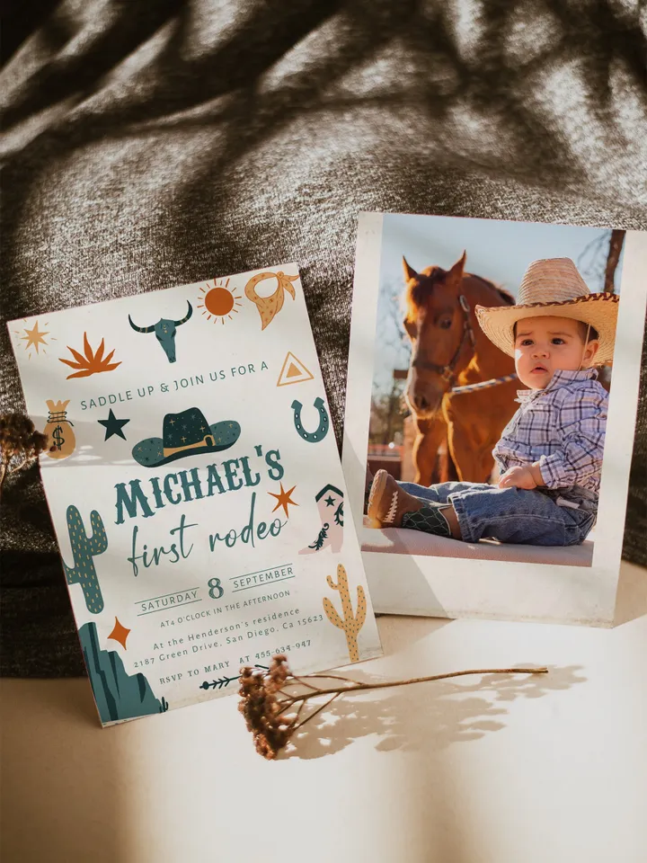 First Rodeo Birthday Invitation; Southwest Birthday invite; Ranch Birthday Invitation Template; DIY Cowboy Birthday Invitation Printable