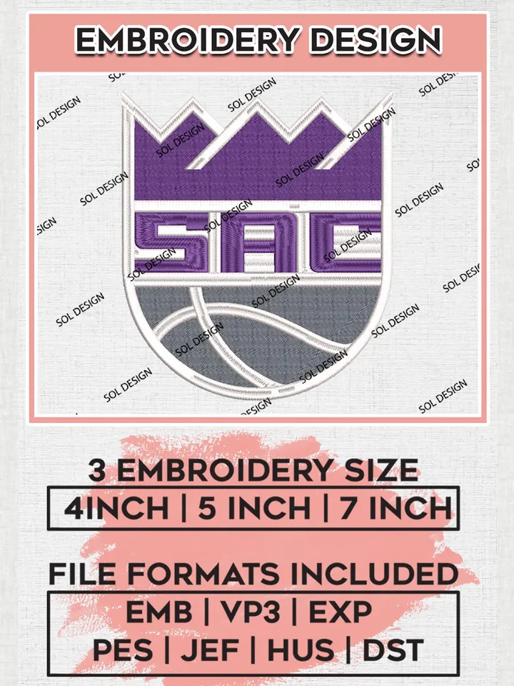 Sacramento Kings Embroidery Designs, NBA Logo Embroidery Files, NBA Kings, Machine Embroidery Pattern, Digital Download