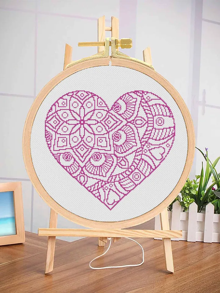 Heart mandala cross stitch pattern download PDF, Mandala heart shaped digital PDF, Heart ornament cross stitch chart, Valentine's Day #M73