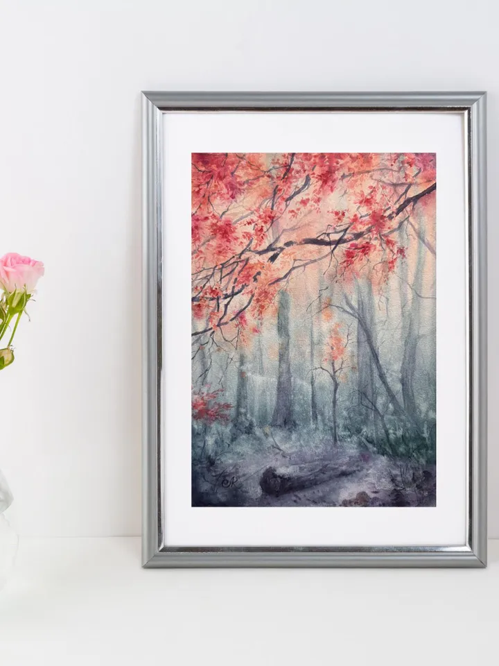 Forest Original Painting Trees Watercolor Painting Forest Landscape Original Art