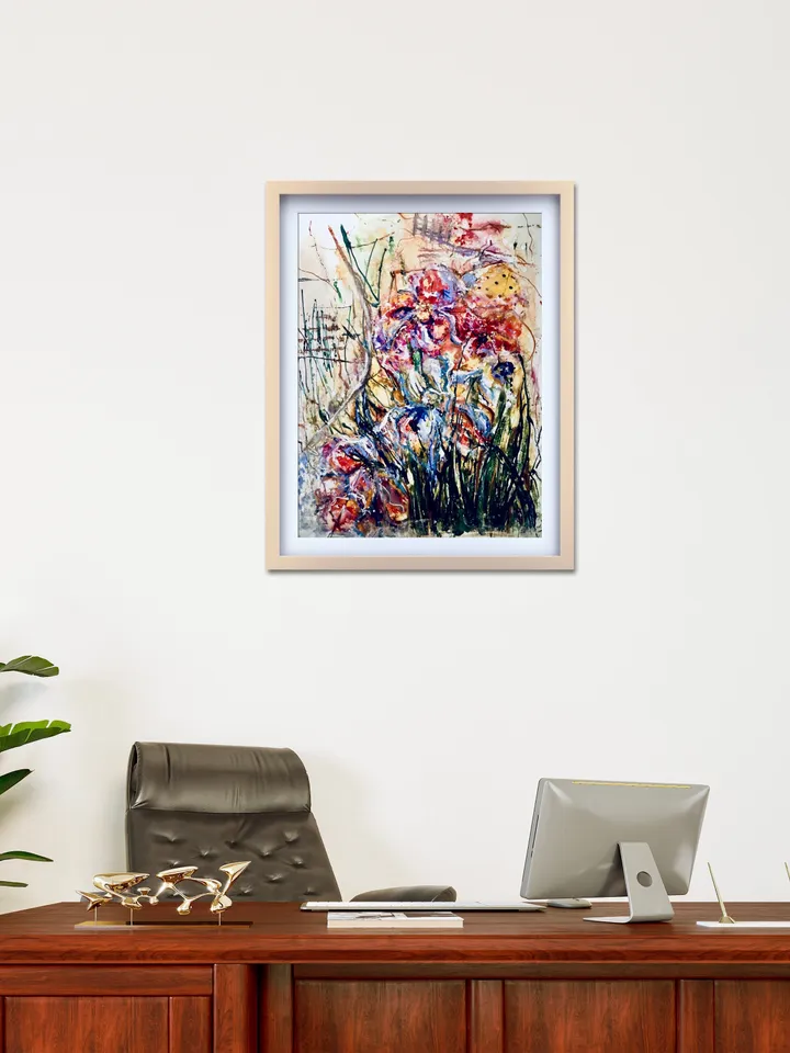 Fantasy colourful flowers on yupo paper original mix media painting,modern fantasy wall art,flowers painting,unique handmade decor gift